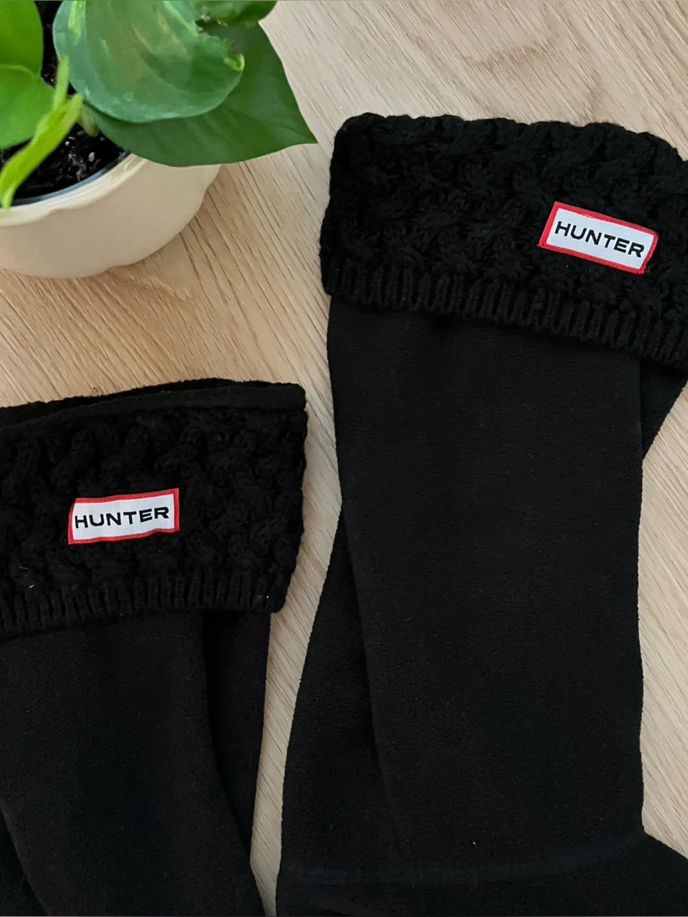 Hunter Women's Gloss Black Tall Rain Boots with Side Buckle and Matching Socks
